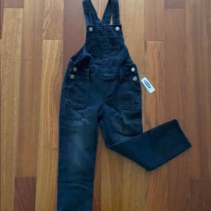 Distressed Raw-Hem Black Jean Overalls